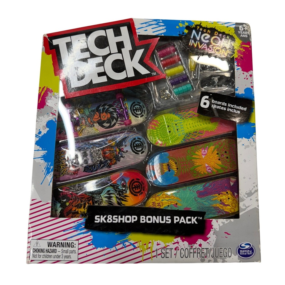 Tech Deck Neon Invasion SK8Shop Bonus Pack 6 Fingerboards Element Santa Cruz New